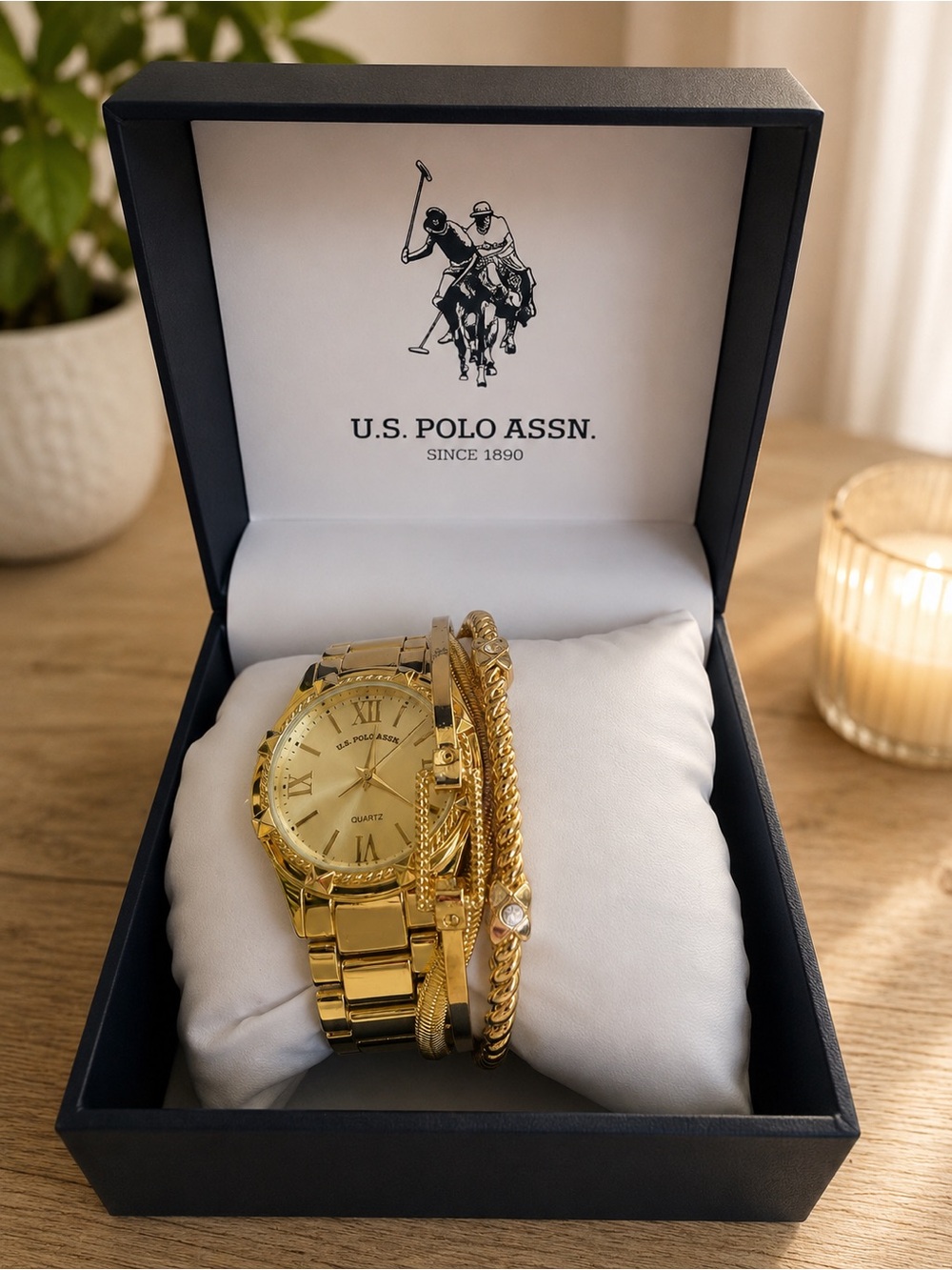 U.S. Polo Assn. Women’s Gold-Tone Watch & Bracelet Set